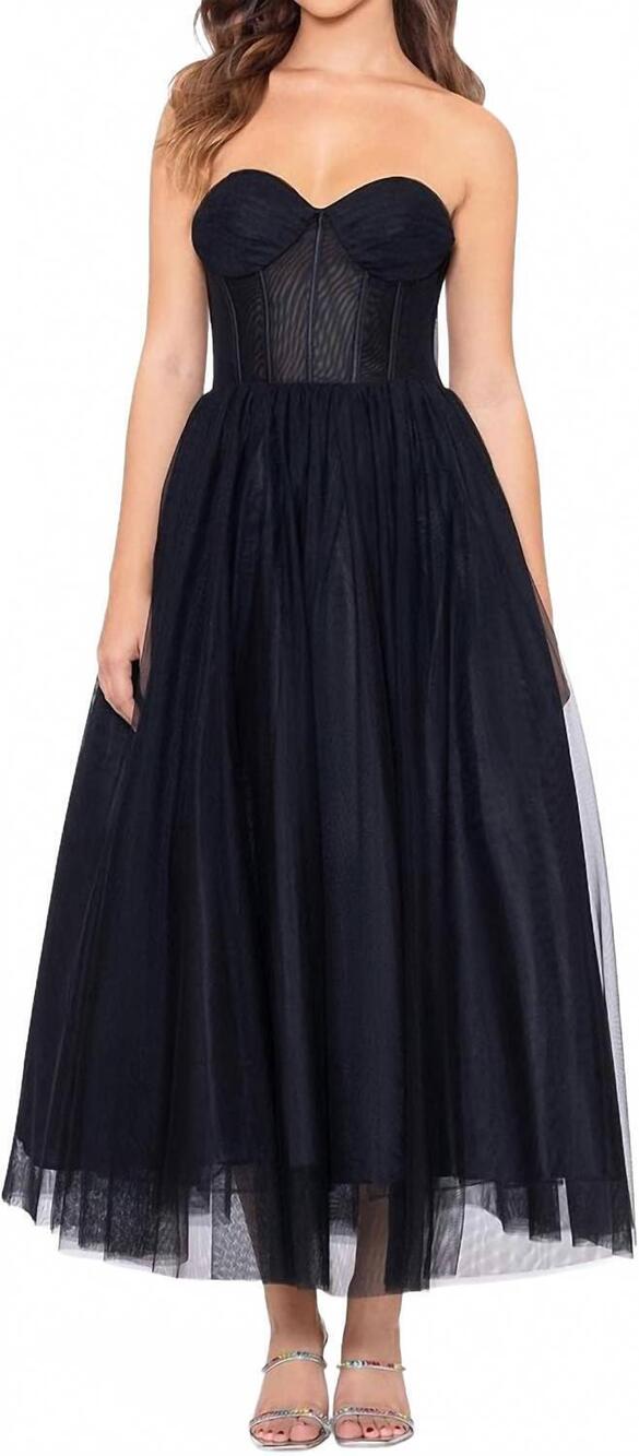 NEW BETSY & ADAM mesh skirt lace gown in black